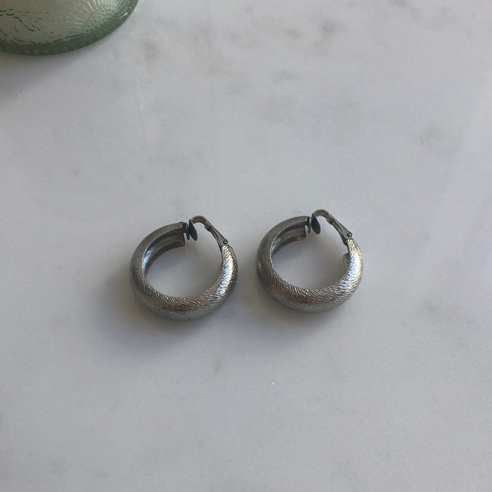 Vintage Silver Tone Hoop Clip on Earrings